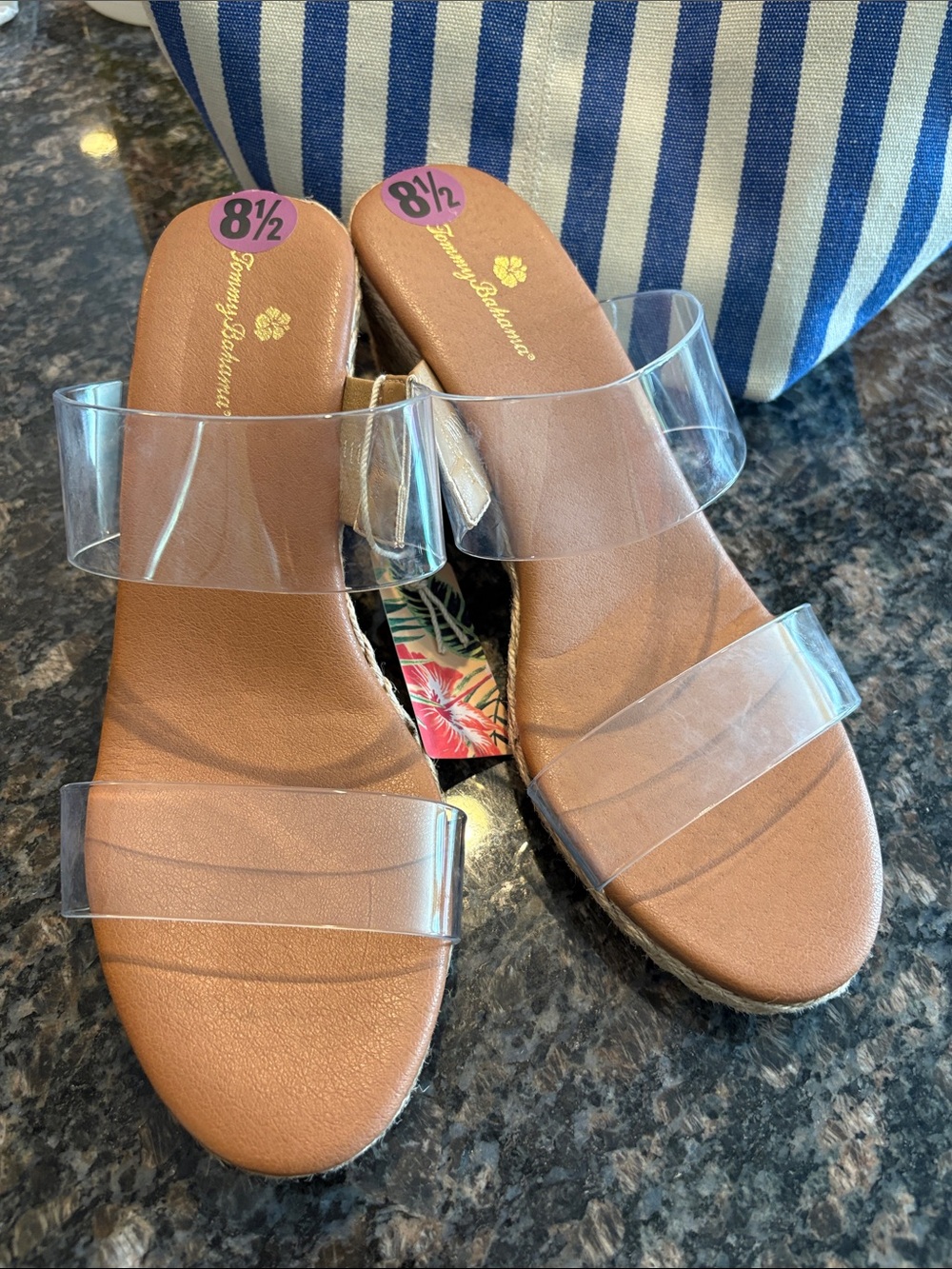 Tommy Bahama Brown Footbed Clear Strap Slide Sandal wedges 8.5 brand new